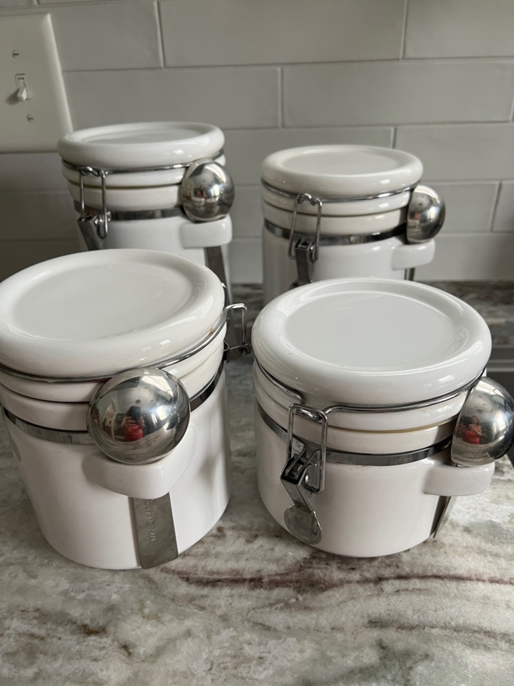White Oggi Ceramic Airtight Canister Set with Stainless Accents - 4 Piece